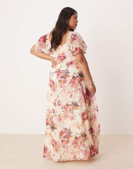 ASOS DESIGN Curve lace insert chiffon midi tea dress in floral print