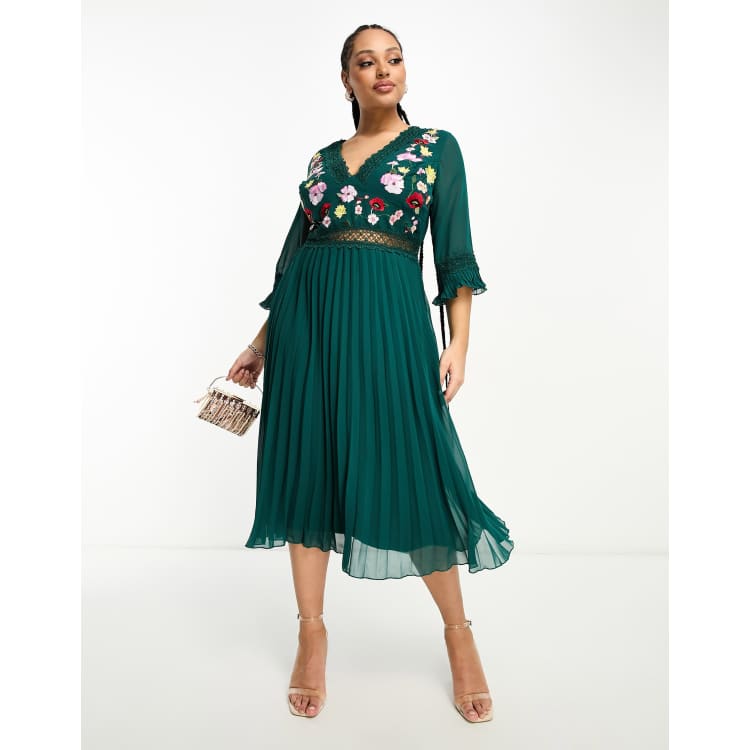 strapless open back dress Belted Pleated Midi Dress | Fit and Flare main image 0
