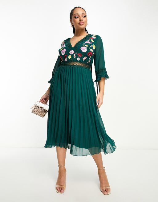 Asos design lace and pleat midi dress sale