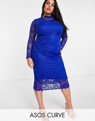 ASOS DESIGN Curve lace midi dress in cobalt blue