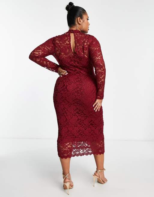 ASOS DESIGN Curve lace midi dress in wine