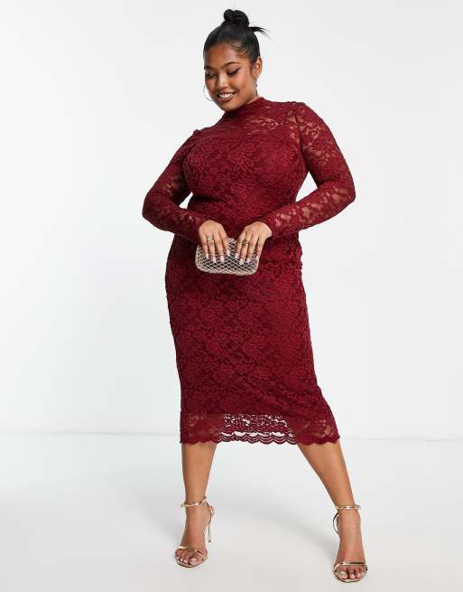 Maroon lace midi sales dress