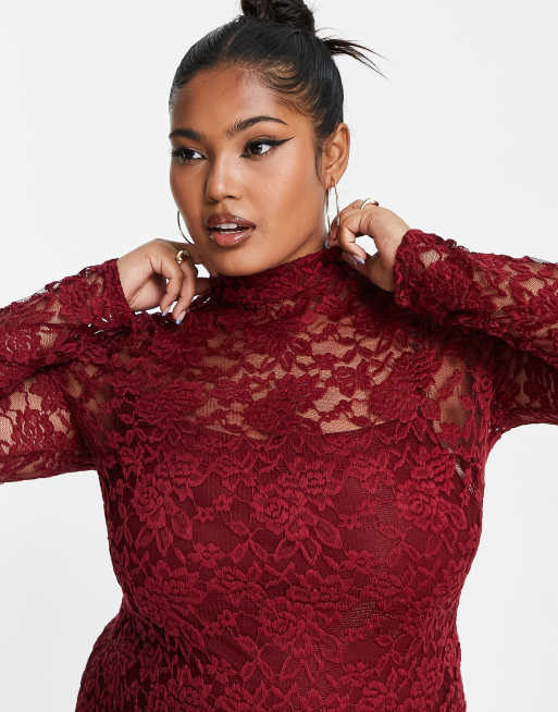 Asos burgundy cheap lace dress