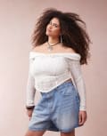 [ASOS Curve] ASOS DESIGN Curve lace off the shoulder long sleeve top with tie detail-White 22 Ivory