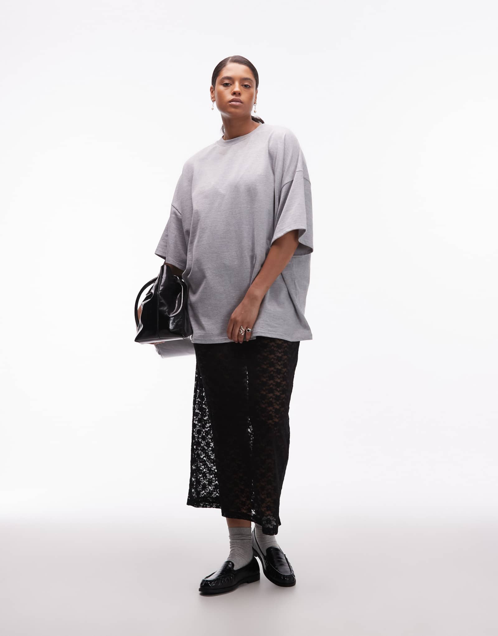 Макси-юбка ASOS DESIGN Curve из прозрачного кружева с колоннами черного цвета