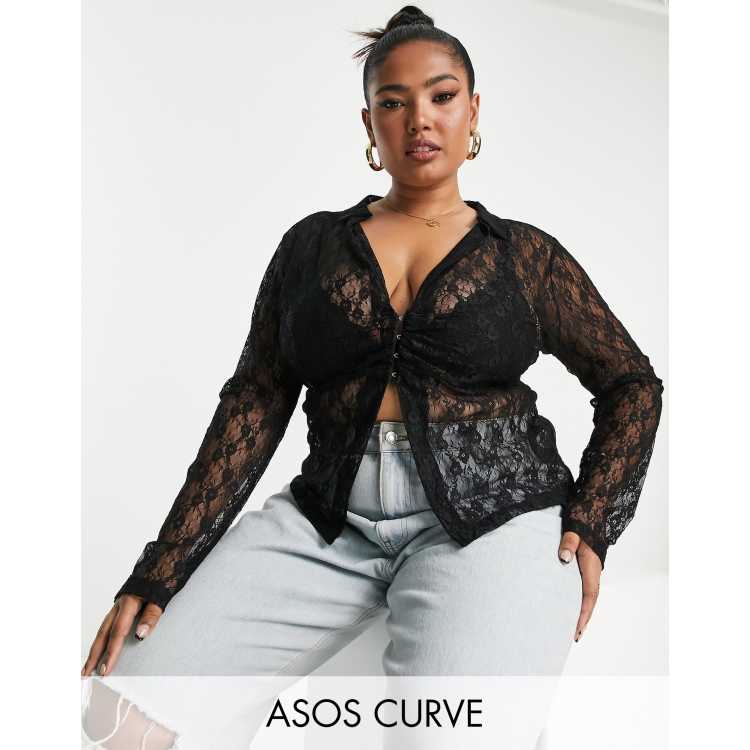 ASOS DESIGN Curve t-shirt with rock graphic with lace trim detail