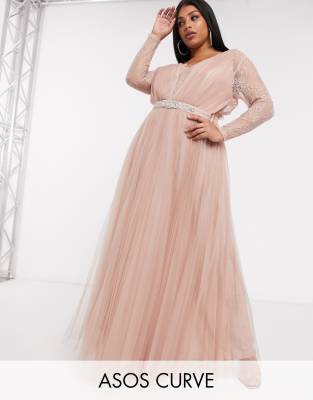 asos design tulle maxi dress with embellished waist