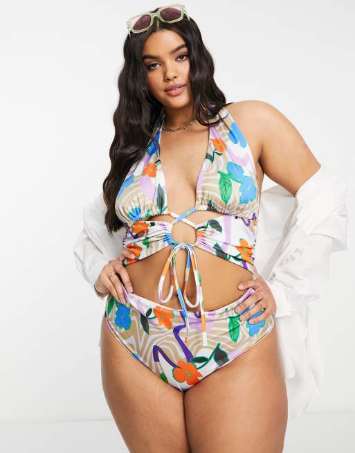 ASOS DESIGN monowire wrap around bikini top in heat map zebra print