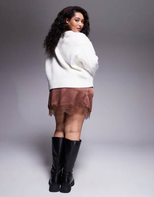 Asos Curve Asos Design Curve Lace Trim Mini Skirt In Brown