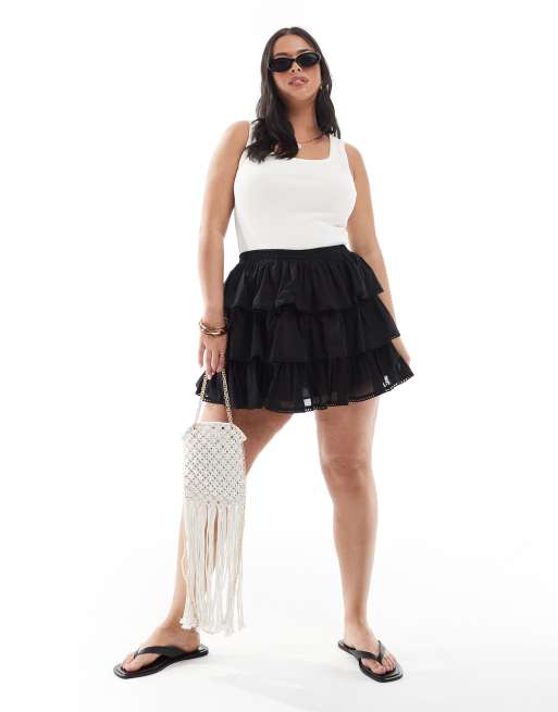 ASOS DESIGN Curve lace trim rara mini skirt in black