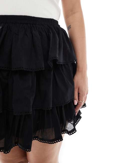 ASOS DESIGN Curve lace trim rara mini skirt in black