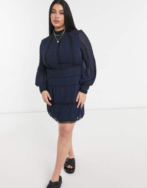 ASOS DESIGN Curve Lace Victoriana Dress in navy, 2 of 4