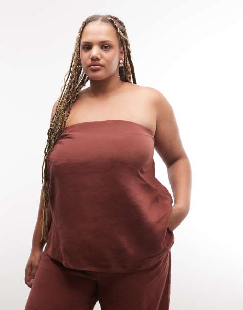 ASOS DESIGN Curve lang bandeau-sæt i chokolade - view 1
