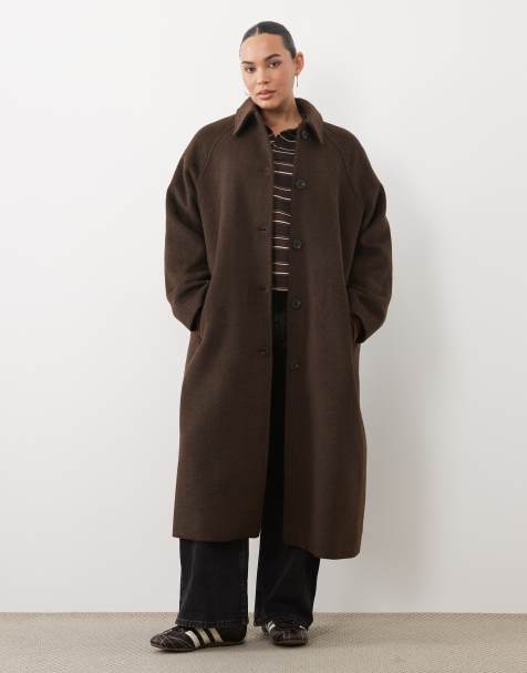 ASOS DESIGN Curve lang car coat med uld i dyb chokolade - view 1