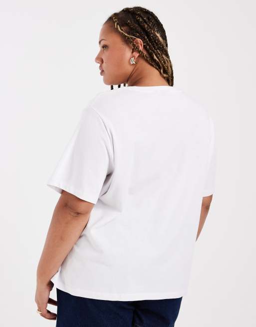 ASOS DESIGN Curve lang model zwaar T-shirt met iconische slogan in wit, 2 van 4