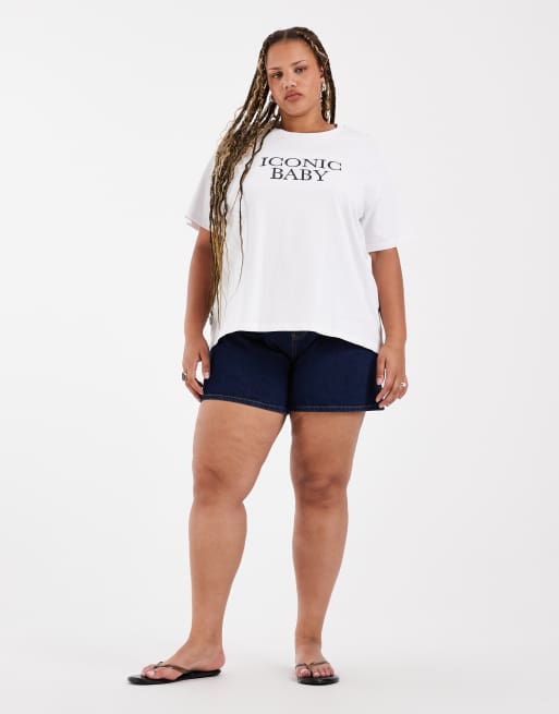 ASOS DESIGN Curve lang model zwaar T-shirt met iconische slogan in wit, 3 van 4