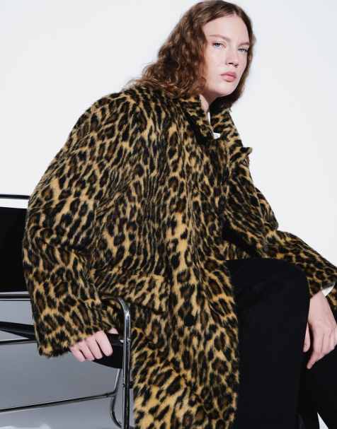 ASOS DESIGN Curve lång modell dadcoat i leopardmönster med fuskpäls - view 1