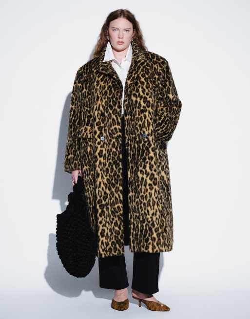 ASOS DESIGN Curve lång modell dadcoat i leopardmönster med fuskpäls, 2 av 4