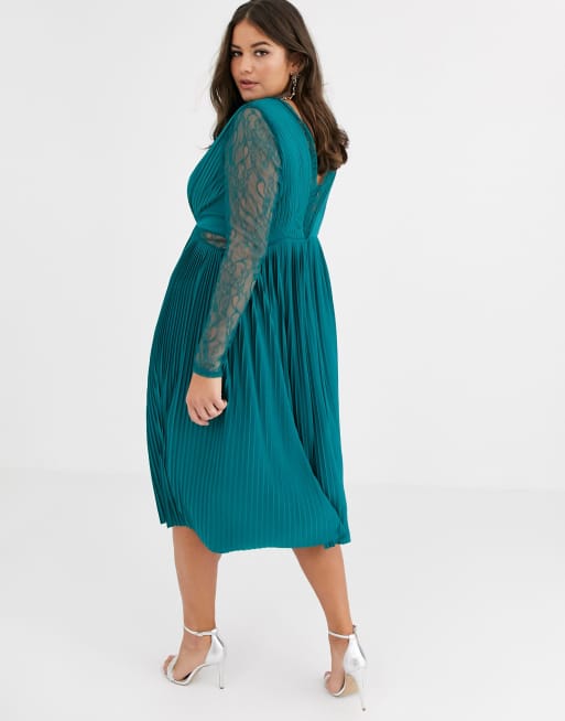 ASOS DESIGN Curve – Langärmliges Midikleid mit Spitze und Faltendetail, 2 von 4