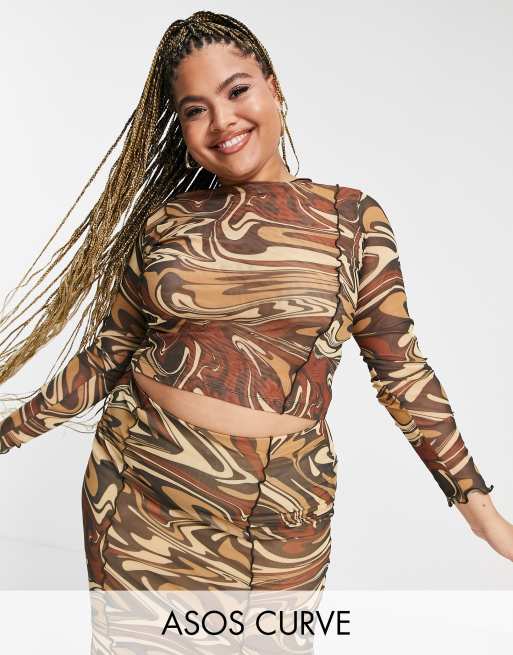 Asos Design Curve Langärmliges Netzstoff Oberteil Mit Sichtbaren