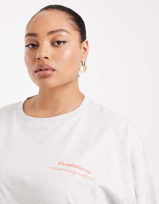 ASOS DESIGN Curve – Langärmliges Shirt in meliertem Eisgrau mit Blumen-Grafikprint, 2 von 4
