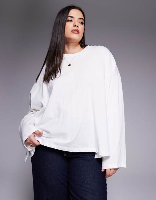 ASOS DESIGN Curve – Langärmliges Shirt in Weiß mit Knotendetail am Rücken, 2 von 4