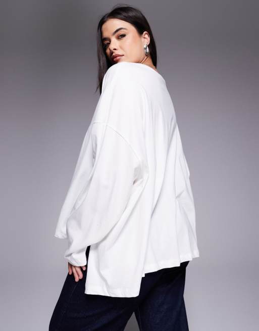 ASOS DESIGN Curve – Langärmliges Shirt in Weiß mit Knotendetail am Rücken, 4 von 4