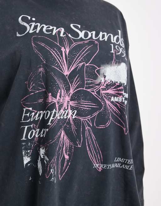 ASOS DESIGN Curve – Langarmshirt in verwaschenem Anthrazit mit „Siren Sounds“-Print, 3 von 4
