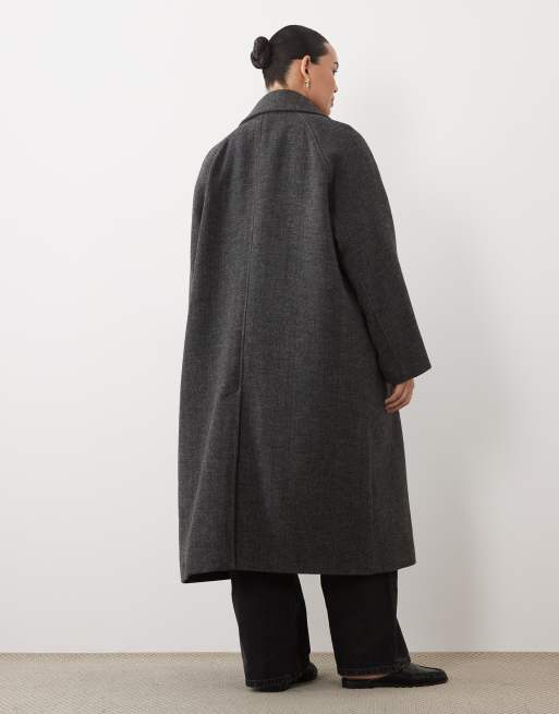 ASOS DESIGN Curve lange double breasted jas met geborstelde visgraatstructuur, 4 van 4