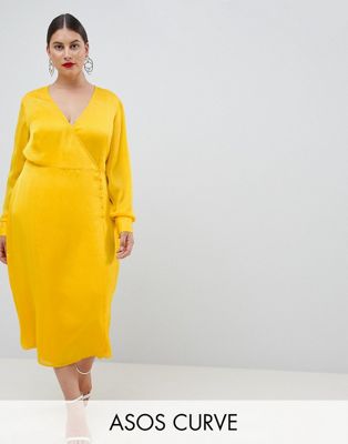 ASOS DESIGN - Curve - Lange jurk met jacquardmotief en knopenrij-Geel