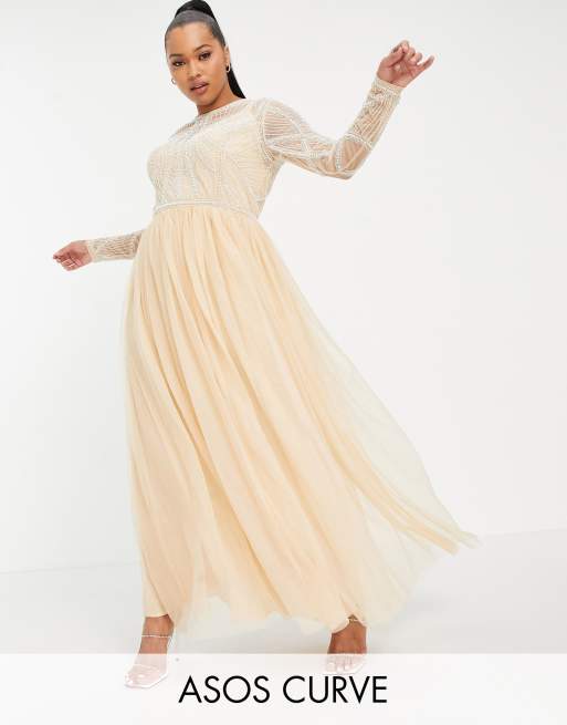 ASOS DESIGN Curve - Lange jurk met versierd lijfje en rok van tule