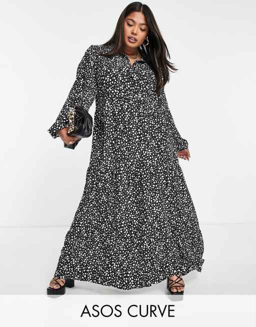 ASOS DESIGN Curve - Lange overhemdjurk met plat gestikte plooitjes en luipaardprint