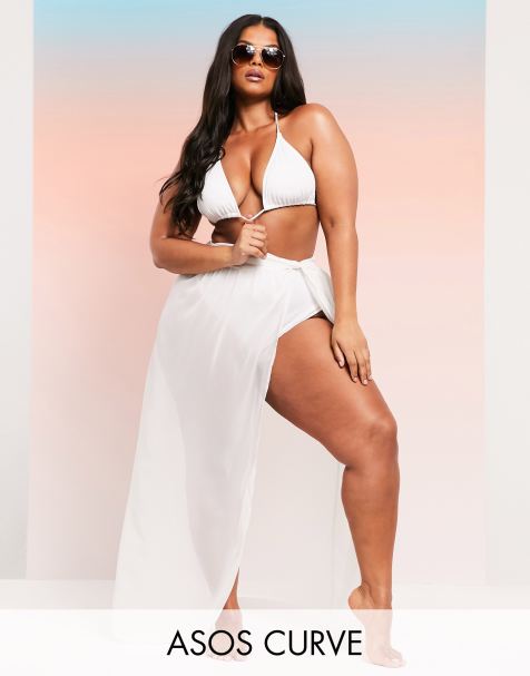 ASOS DESIGN CURVE – Langer Strand-Sarong aus recyceltem Material mit verdrehter Vorderseite in Weiß