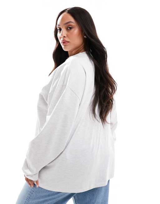 ASOS DESIGN Curve - Langærmet skater-T-shirt i meleret lysegrå, 4 af 4