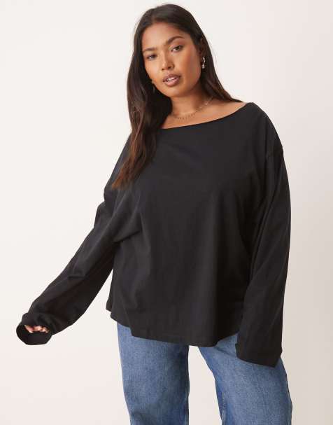 ASOS DESIGN Curve - Langærmet T-shirt med offshoulder-snit - view 1