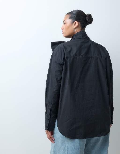 ASOS DESIGN Curve large bow tie neck shirt in black, 4 of 4