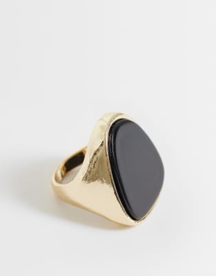 Asos Curve Asos Design Curve Large Ring With Black Stone Setting In Gold