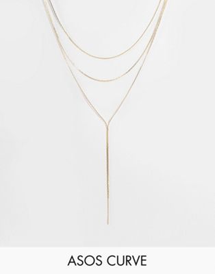 ASOS DESIGN Curve lariat necklace in gold tone