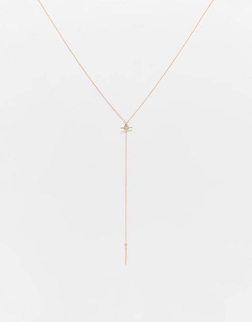 ASOS DESIGN Curve lariat necklace with t bar detail in gold tone