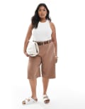 [ASOS DESIGN] ASOS DESIGN Curve laundered panelled longline shorts in mocha-Brown 22 Mocha