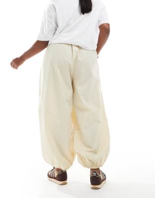 Asos Design Curve Laundered Poplin Pull On Pants With Utility Panels In Neutral