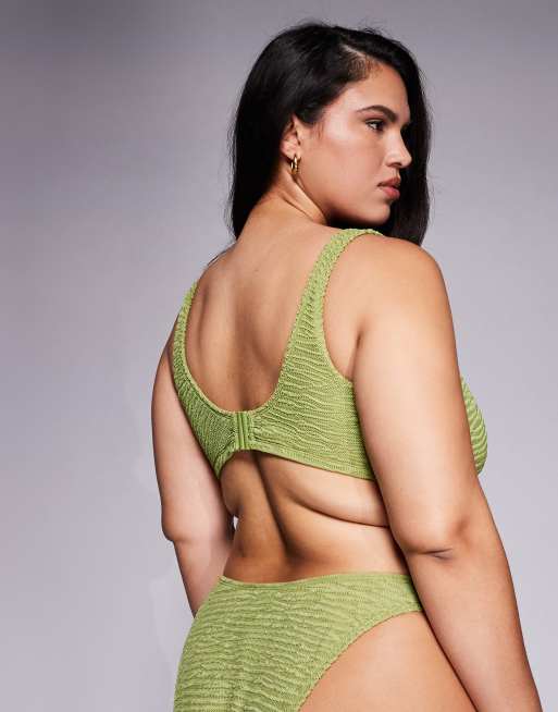 ASOS DESIGN Curve - Laurie - Haut de bikini texturé à bonnets montants et détail maillon - Citron vert, 3 de 4