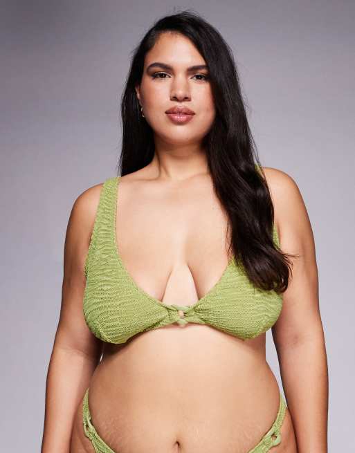 ASOS DESIGN Curve - Laurie - Haut de bikini texturé à bonnets montants et détail maillon - Citron vert, 4 de 4