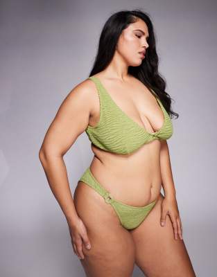 Asos Curve Asos Design Curve Laurie High Leg Chain Link Bikini Bottom In Green