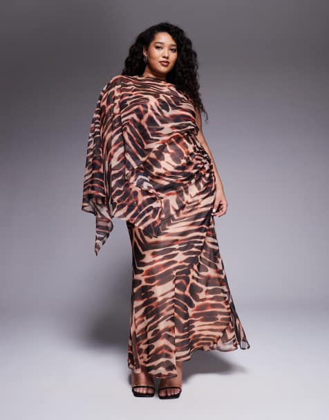 ASOS DESIGN Curve layered sleeve overlay maxi dress with draped skirt in animal
