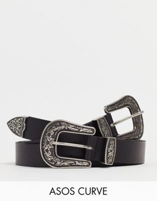 ASOS DESIGN Curve leather double buckle waist belt
