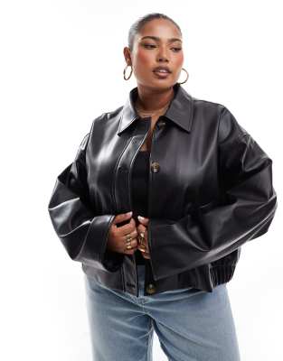 Asos Curve Asos Design Curve Leather Look Button Up Jacket In Black