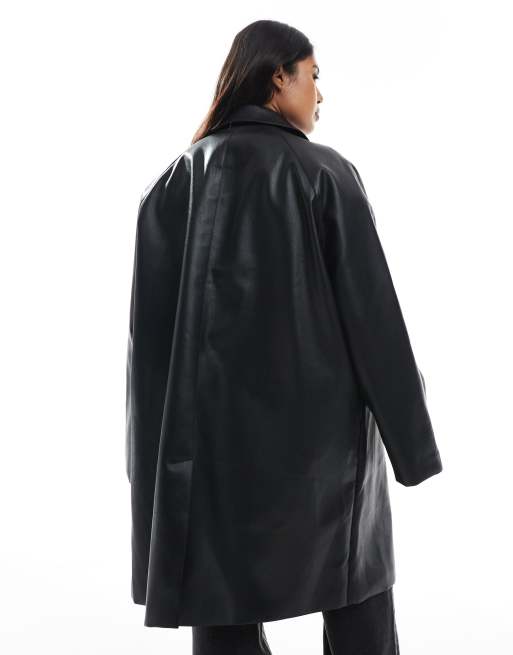 ASOS DESIGN Curve leather look car coat in black, 2 of 4
