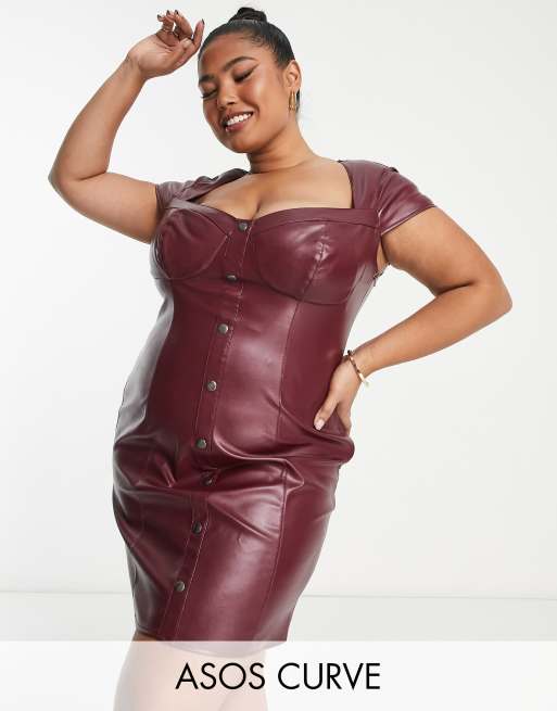 Faux Leather Corset Dress Front Zipper Women Outfit Plus Size