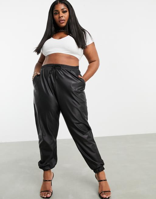 ASOS DESIGN Curve leather look cuffed sweatpants in black ASOS